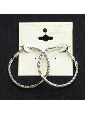 NWT Ear Sense Textured Pressed Hoop Dangly Earrings Silver Gray 1.5"